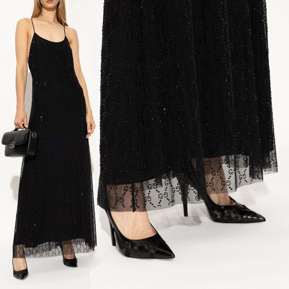 GUCCI SHOES BLACK PYTHON PRINT LEATHER w GG LOGO MESH PUMPS $940 - Picture 2 of 15